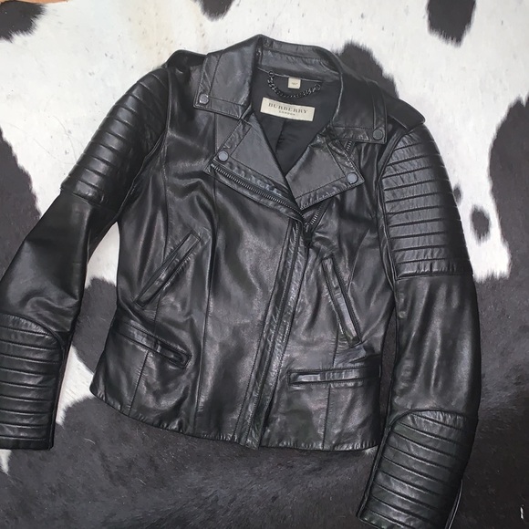 Burberry London lambskin leather black moto jacket